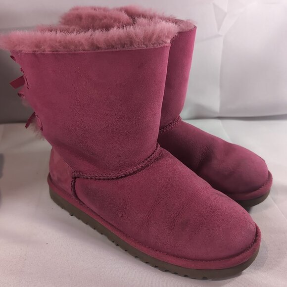 UGG Australia 3280 Boots Cerise Pink Bailey Bow US Women's 5 Mid Calf Sheepskin - Picture 3 of 16